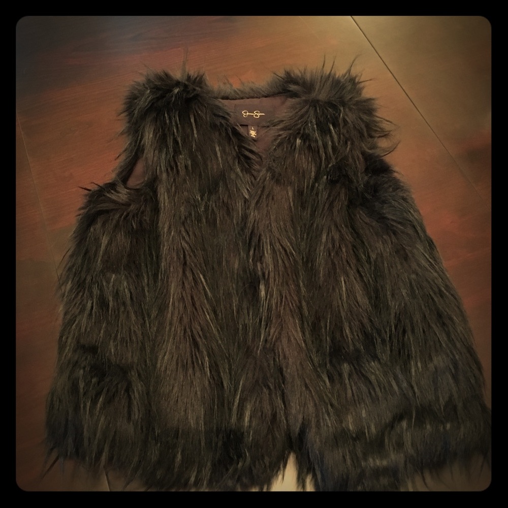 Girls Black Faux Fur Vest Size L